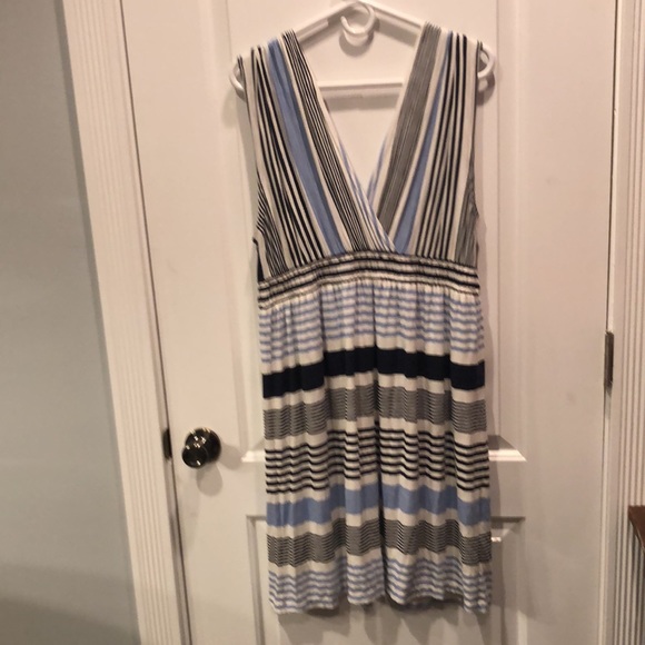 LOFT summer dress. White Light & dark blue stripes - Picture 2 of 2
